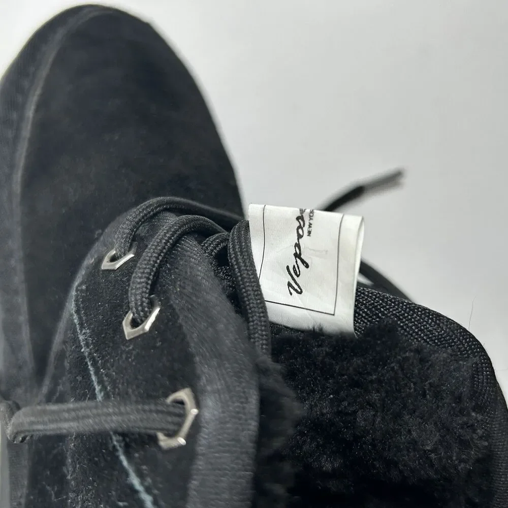Vepose Black Suede & Faux Fur Snow Winter Boots w/ Ice Cleats Warm Womens Size 8